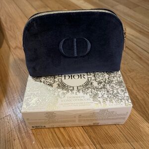 New Christian DIOR Beauty CD Logo Navy Velvet Cosmetic Makeup Bag Pouch Case